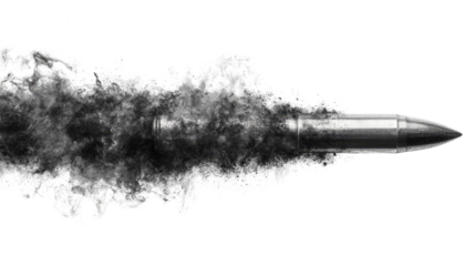 Bullet in Flight: A close-up, high-impact image of a bullet speeding through the air, leaving a dramatic trail of smoke and motion blur. This powerful visual is perfect for conveying themes of speed.