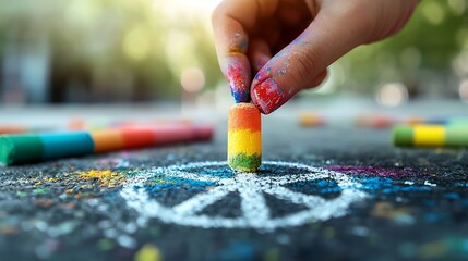 Obraz premium Vibrant Hand Drawing Peace Symbol with Chalk