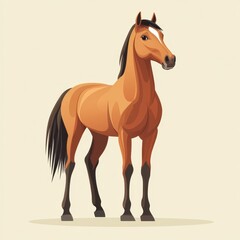 Elegant Brown Horse Illustration Showcasing Detailed Anatomical Structure and Graceful Stance Against a Soft Gradient Background