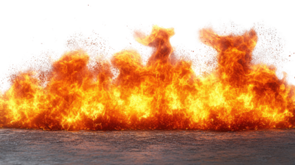 Inferno: A dramatic wall of intense, fiery flames and embers explodes across the frame, creating a powerful visual of burning energy and destruction.