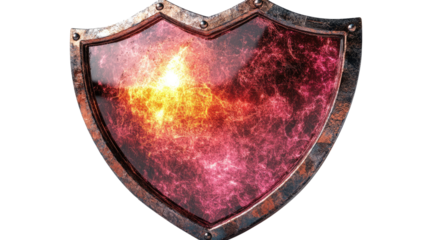 Fiery Shield of Protection: A striking, fiery shield with a blazing heart at its center symbolizes resilience, strength, and unwavering defense. Its crimson glow evokes a sense of power and security.