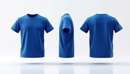 Blue T Shirt Mockup Displaying Front Side And Back Views