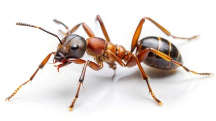Fototapeta premium Close-up of a Red Ant on White Background