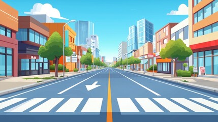 Fototapeta premium Empty Street in a City with Buildings and Trees