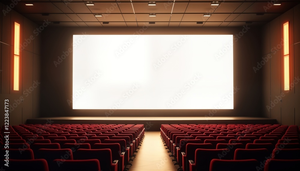 Aufkleber empty auditorium with large white screen. modern design with warm tones. pro setup. suitable for pre