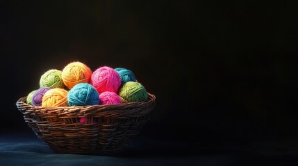 Colorful Yarn Balls in a Rustic Basket