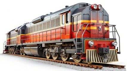 Fototapeta premium Red and Black Diesel Locomotive Train on Tracks