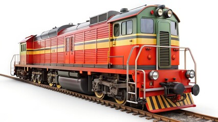 Obraz premium Red and Green Diesel Locomotive on Tracks