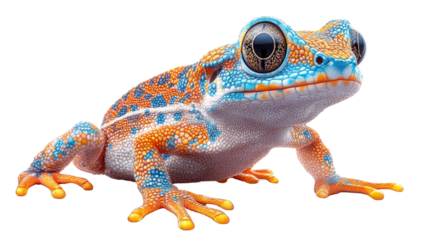 Vibrant Blue-Eyed Frog: A close-up of a brightly colored frog, showcasing its vibrant blue eyes and intricate patterns in shades of orange and blue.