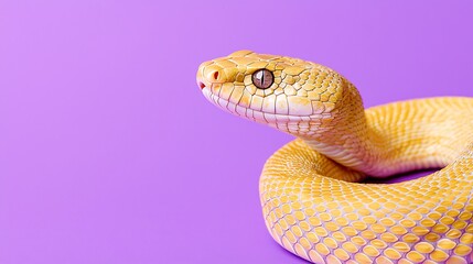 Fototapeta premium Bright Yellow Snake on Purple Background