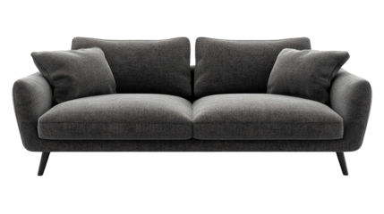 Contemporary Gray Sofa:  A sleek, contemporary grey sofa with plush cushions and elegant black legs. Perfect for adding a touch of modern sophistication to your living room. 