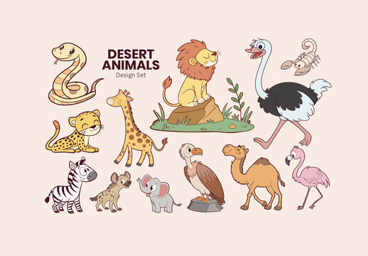 Multicolor Cartoon Animal illustrations set