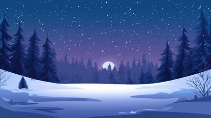 Fototapeta premium A Silhouetted Forest Under a Snowy Night Sky