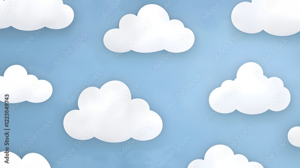 Aufkleber Minimalist Cloud Pattern in Pastel Blue Sky with Soft White Wispy Clouds for Wallpapers Prints and Creative Design Projects  This clean simple