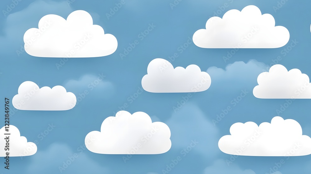 Poster minimalist cloud pattern with soft white clouds set against a pastel baby blue background providing 