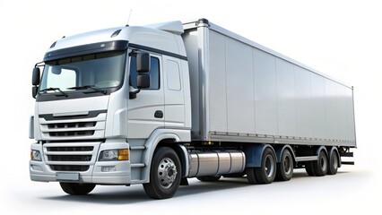 White Semi-Trailer Truck on White Background