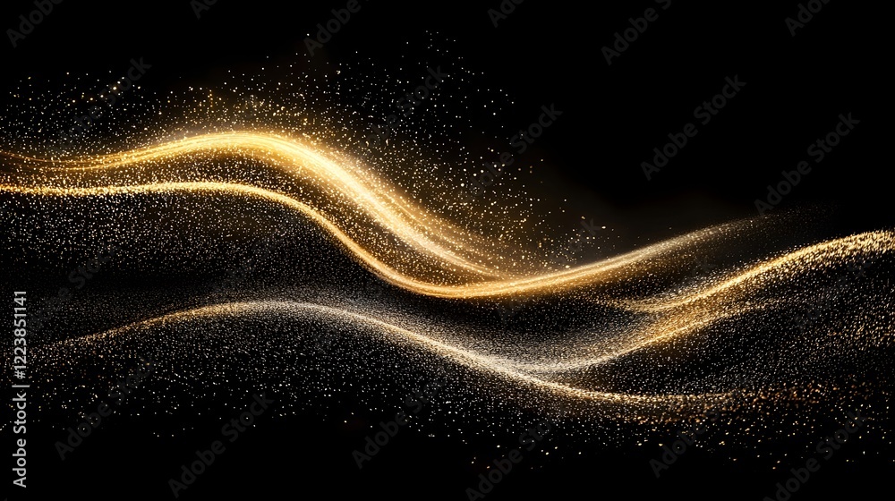 Aufkleber captivating and luxurious golden glitter waves flowing elegantly across a deep sleek black backdrop 