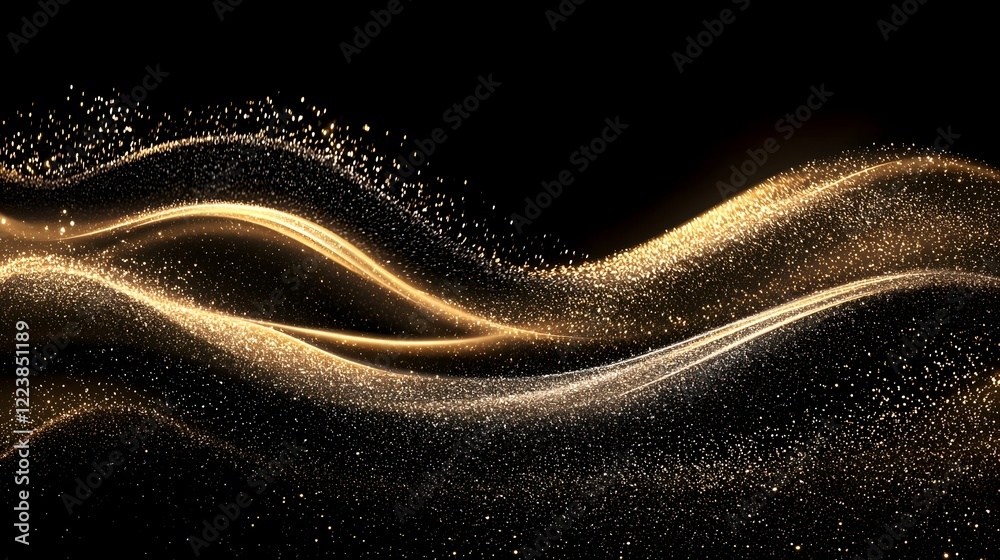 Aufkleber luxurious flowing waves of gold glitter and dust elegantly sweeping across a deep shimmering black b
