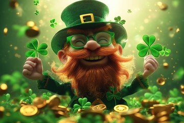 St. Patrick's Day banner: festive design, holiday celebration, green theme, shamrocks, Irish culture, joyful atmosphere, cheerful greeting, decorative backdrop, invitation card, special occasion.