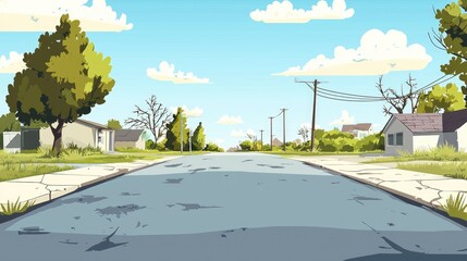 Fototapeta premium A View Down a Quiet Suburban Street on a Sunny Day
