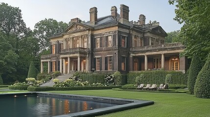 Obraz premium Grand Mansion Estate with Pool and Lush Gardens