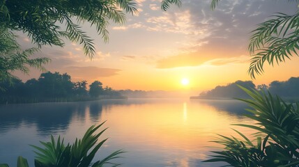 Obraz premium Tranquil Sunset Over a Lake
