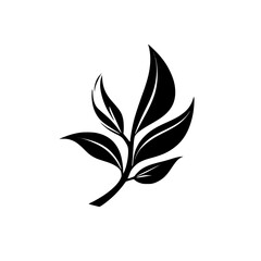 Elegant Black and White Leaf Branch: Minimalist Botanical Design, Nature-Inspired Vector Graphic