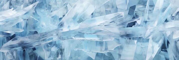 Obraz premium Abstract Close-Up of Sharp Ice Crystals Illuminated with Soft Blue Light Displaying Intricate Patterns of Transparent Geometric Fractals and Frozen Structures