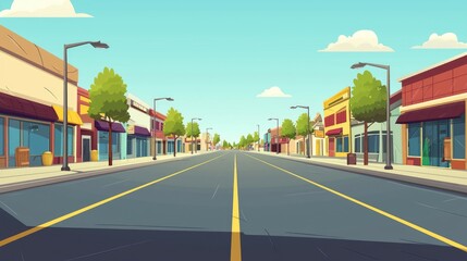Obraz premium Cartoon Illustration of a Sunny Day on a Small Town Street