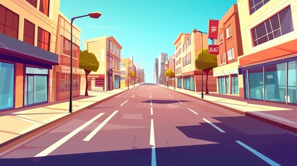 Obraz premium Empty City Street with Buildings and Streetlights