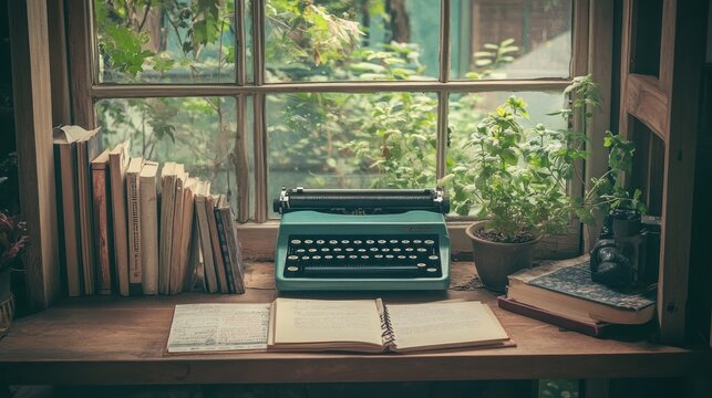 Vintage Writer's Nook: A Serene Workspace by the Window