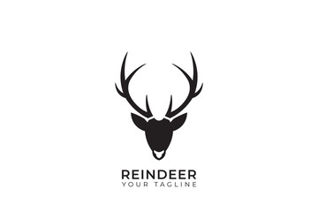 Reindeer silhouette logo, simple reindeer logo with longhorn, head reindeer logo