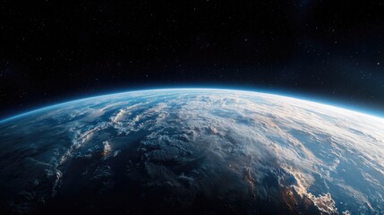 Earthrise view from space, showing atmosphere, clouds, and night side. Ideal for environmental, space, or science projects