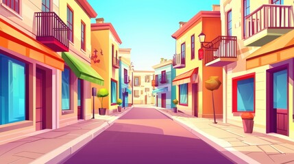 Obraz premium Colorful Cartoon Illustration of a European Street Scene