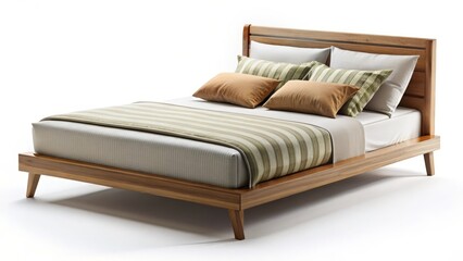 Modern Wooden Bed with Bedding
