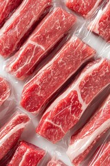 Freshly Packaged Red Meat Cuts on White Background