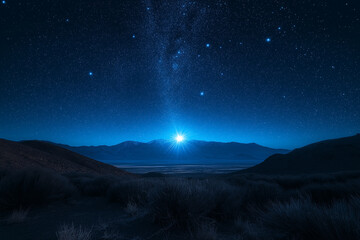 Fototapeta premium A Lone Star Shining Brightly in the Midnight Sky, Creating a Peaceful and Majestic Nighttime Scene