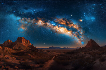 A Star-Filled Sky Over a Vast Desert Landscape with the Milky Way Visible Above