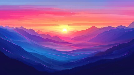 Obraz premium A Stunning Sunset Over a Mountain Range with Pink and Blue Hues