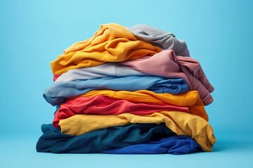 Colorful Pile of Laundry Clothes in Minimalistic Room