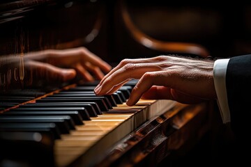 Obraz premium Pianist Playing Grand Piano Elegant Hands Close Up Classical Music Performance