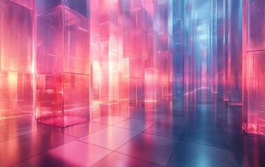 Futuristic Translucent Cubes and Squares in Pastel Gradient