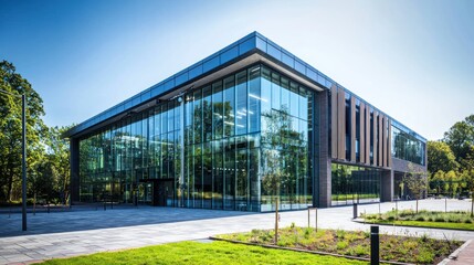 Modern Glass Office Building, Architectural Design, Contemporary Business Structure