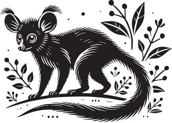 Black Color Aye-aye Silhouette Vector Illustration design, Solid White Background