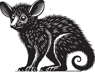 Black Color Aye-aye Silhouette Vector Illustration design, Solid White Background