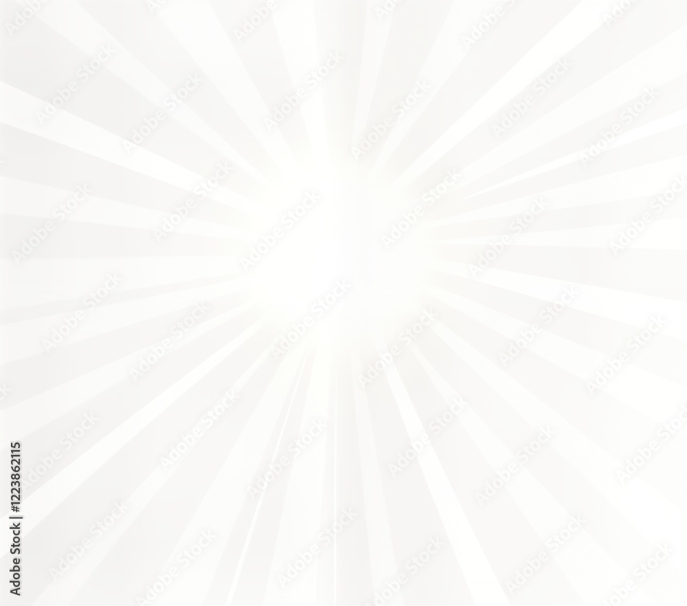 Poster Abstract image of light rays radiating outward from central point. White light rays create transparent effect suggestive of sunlight bright light source. Ideal for backgrounds overlay effects in