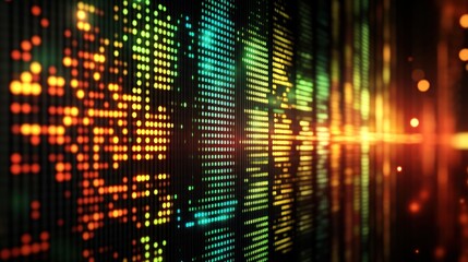 Colorful digital audio spectrum, glowing, abstract background