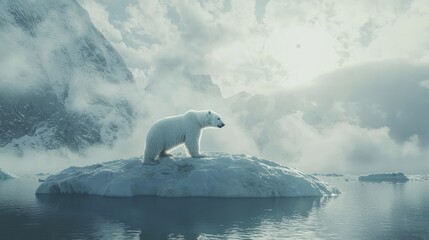 Fototapeta premium A polar bear on a shrinking ice floe, symbolizing the threats to wildlife caused by global warming.