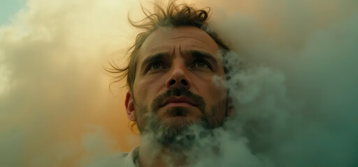 portrait of a person | Fog | Commercial | Cloud | Sky Background | Background for a Inspirational project | person in Smoke