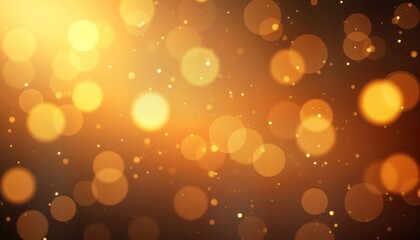 Abstract background with golden, brown bokeh lights. Blurred circles of light create festive, warm ambiance. Design evokes sense of celebration holiday mood. Soft gradient transitions between gold,